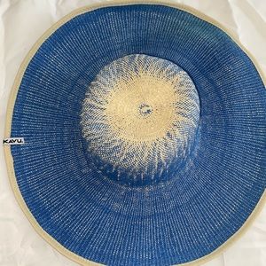 Kavu blue and tan Panama style straw hat. One size fits all